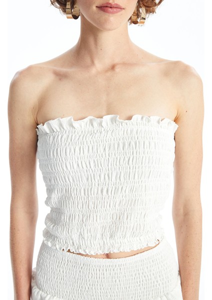 Yeni Sezon Straplez Yaka Düz Crop Kadın Bluz modelleri