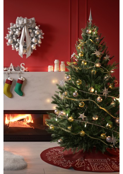 Noel Temalı Yılbaşı Beyaz Yılbaşı Figürleri Çam Ağacı Örtüsü