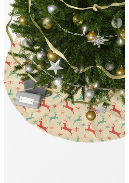 Yeşil Kırmızı Geyik Desenli Yılbaşı Çam Ağacı Örtüsü fiyatları