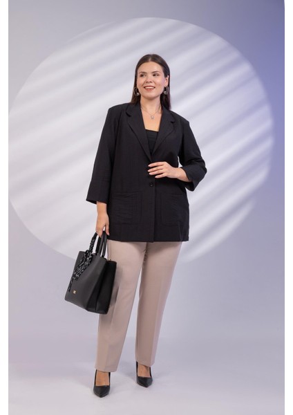 Kadın Büyük Beden Cepli Siyah Ceket fiyatları