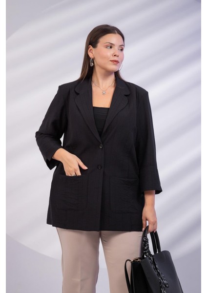 Kadın Büyük Beden Cepli Siyah Ceket fırsatları