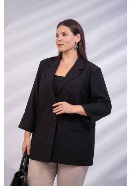 Kadın Büyük Beden Cepli Siyah Ceket indirimleri