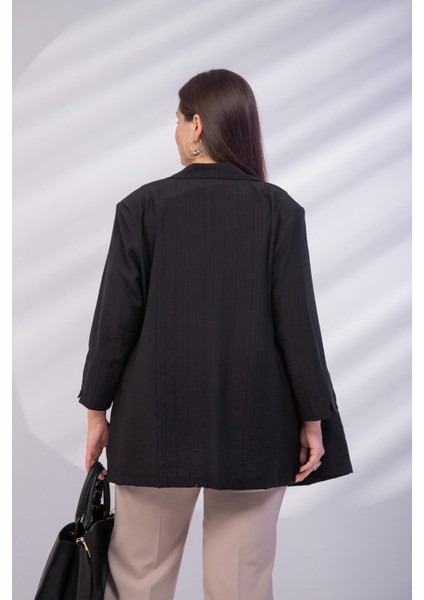 Kadın Büyük Beden Cepli Siyah Ceket