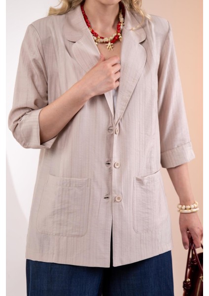 Kadın Büyük Beden Cepli Bej Ceket fiyatları