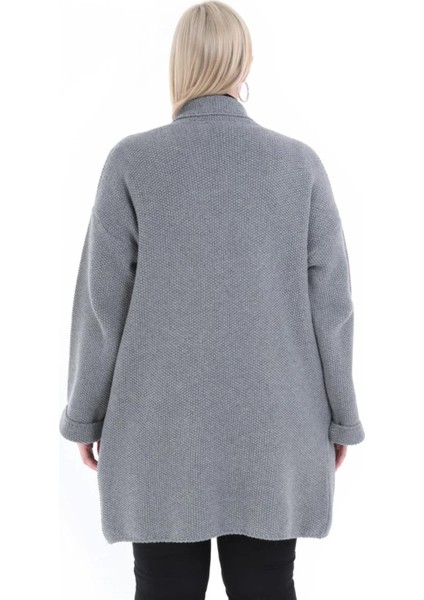 Kadın Büyük Beden Düğme Kapama Triko Kısa Gri Ceket fırsatları