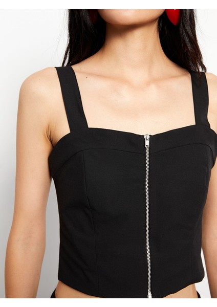 Yeni Sezon Kalp Yaka Düz Askılı Süet Crop Kadın Bluz fırsatları