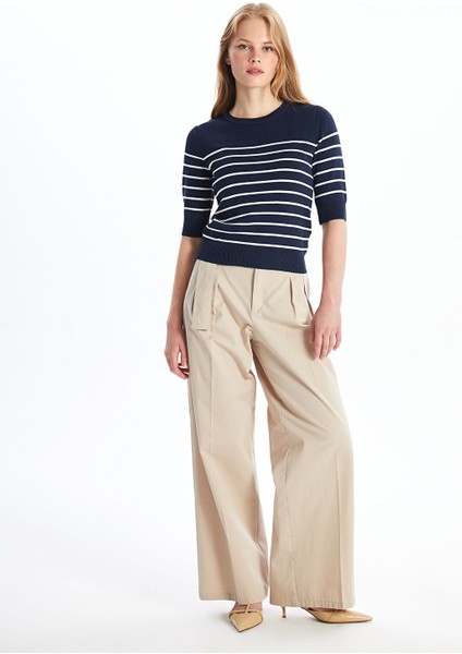 Yeni Sezon Bisiklet Yaka Çizgili Kısa Kollu Kadın Triko Kazak fiyatları