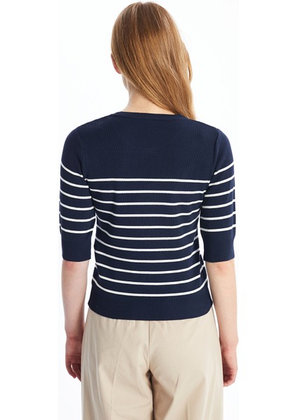 Yeni Sezon Bisiklet Yaka Çizgili Kısa Kollu Kadın Triko Kazak fırsatları