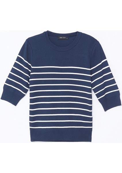 Yeni Sezon Bisiklet Yaka Çizgili Kısa Kollu Kadın Triko Kazak indirimleri