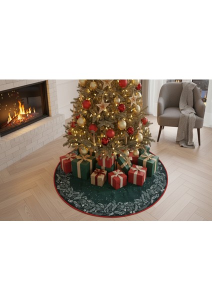 Yılbaşı Ağacı Altı Örtüsü | Yılbaşı Desenli Çam Ağacı Ayak Örtüsü Kaymaz Dot Tabanlı Halı | MIM0359 fırsatları
