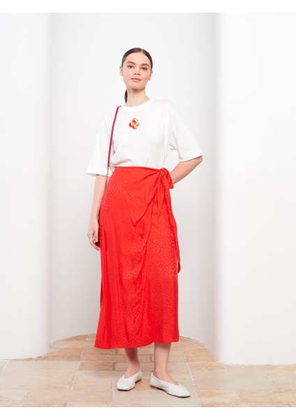 Yeni Sezon Beli Fermuarlı Desenli Saten Kadın Etek