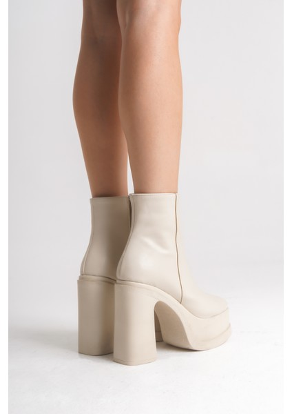 Kadın Bej Platform Yüksek Topuk Bilek Boy Fermuarlı Bot modelleri