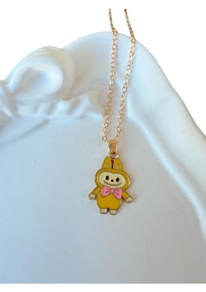Kız Çocuk Labubu Figürlü Gold Renk Çelik Çocuk Kolye