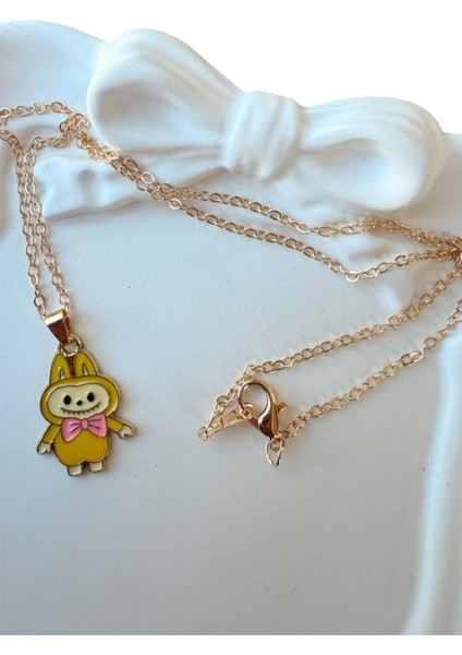 Kız Çocuk Labubu Figürlü Gold Renk Çelik Çocuk Kolye modelleri