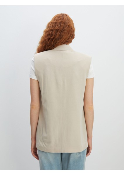 Yeni Sezon Kruvaze Yaka Düz Keten Karışımlı Kadın Klasik Yelek fırsatları