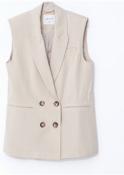 Yeni Sezon Kruvaze Yaka Düz Keten Karışımlı Kadın Klasik Yelek indirimleri