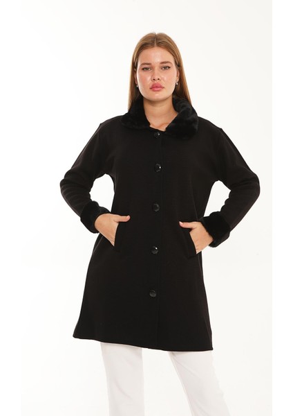 Çelik Örme Kürk Yakalı Triko Kaban