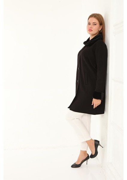 Çelik Örme Kürk Yakalı Triko Kaban modelleri