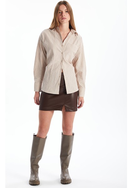 Yeni Sezon Beli Fermuarlı Deri Görünümlü Kadın Etek