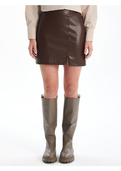 Yeni Sezon Beli Fermuarlı Deri Görünümlü Kadın Etek fiyatları