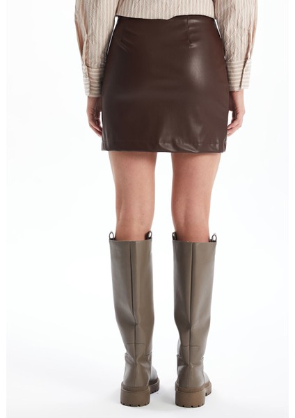 Yeni Sezon Beli Fermuarlı Deri Görünümlü Kadın Etek fırsatları