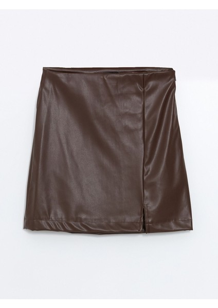 Yeni Sezon Beli Fermuarlı Deri Görünümlü Kadın Etek indirimleri