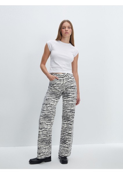 Yeni Sezon Zebra Desenli Straight Fit Kadın Jean Pantolon
