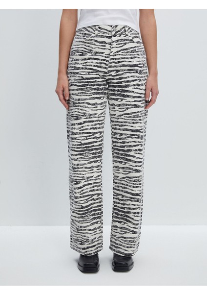 Yeni Sezon Zebra Desenli Straight Fit Kadın Jean Pantolon fiyatları