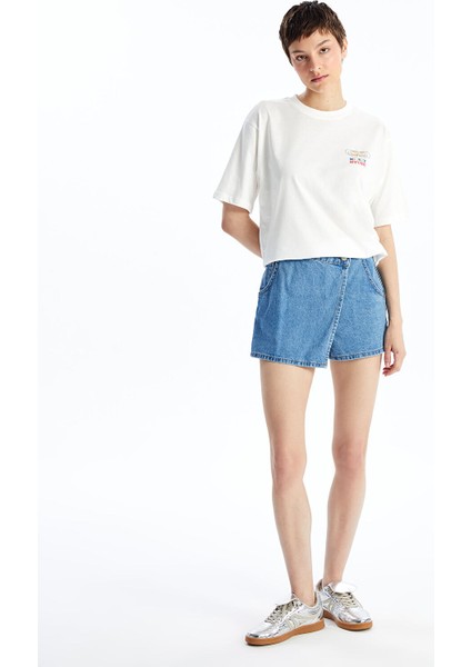 Yeni Sezon Kadın Standart Fit Düz Jean Şort Etek