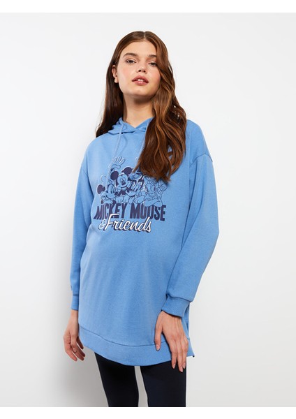 Yeni Sezon Kapüşonlu Mickey Mouse Baskılı Uzun Kollu Hamile Sweatshirt Tunik