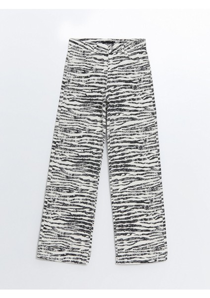 Yeni Sezon Zebra Desenli Straight Fit Kadın Jean Pantolon indirimleri