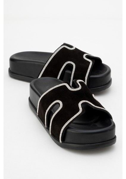 Kadın Kalın Taban Taş Bantlı Terlik Gerçek Süet Deri Zy 8147 Siyah fiyatları