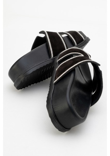 Kadın Kalın Taban Taş Bantlı Terlik Gerçek Süet Deri Zy 8147 Siyah fırsatları