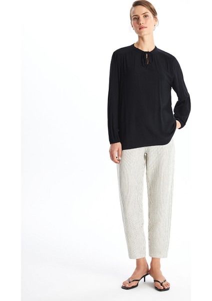 Yeni Sezon Bağlamalı Yaka Düz Uzun Kollu Kadın Bluz fiyatları