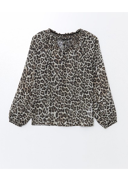Yeni Sezon Bağlamalı Yaka Leopar Desenli Kadın Bluz indirimleri