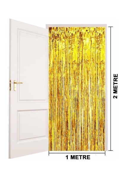 Ekstra Metalize Parlak Saçaklı Arka Fon Perde Gold fırsatları