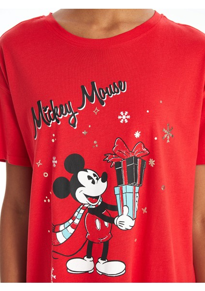 Yeni Sezon Bisiklet Yaka Mickey Mouse Baskılı Kadın Gecelik modelleri