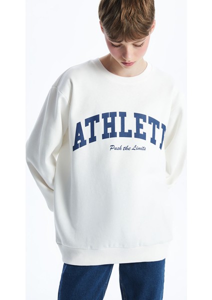 Yeni Sezon Bisiklet Yaka Baskılı Kadın Sweatshirt