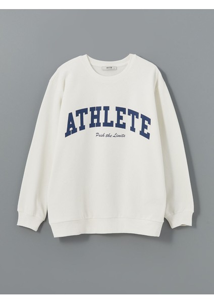 Yeni Sezon Bisiklet Yaka Baskılı Kadın Sweatshirt indirimleri