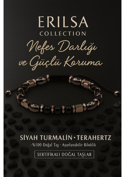 Sertifikalı Nefes Darligi ve Astım Bilekliği - Siyah Turmalin ve Terahertz Dogal Tas 6 mm