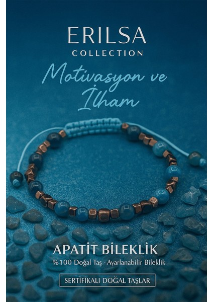 Sertifikalı Motivasyon ve Ilham Bilekliği – Apatit ve Terahertz Taşı – 6 mm