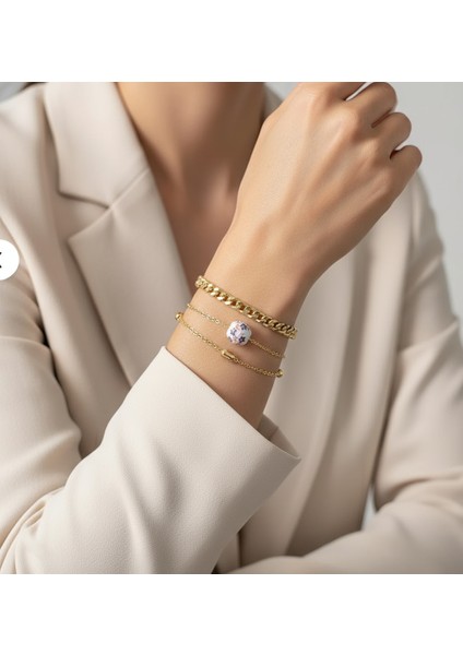 Mor Seramik Boncuklu Gold 3’lü Bileklik Seti modelleri