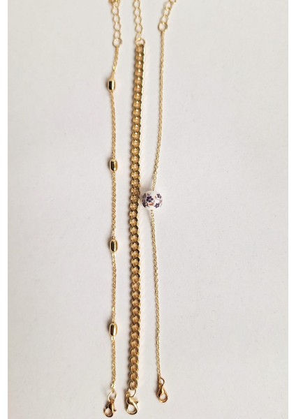 Mor Seramik Boncuklu Gold 3’lü Bileklik Seti