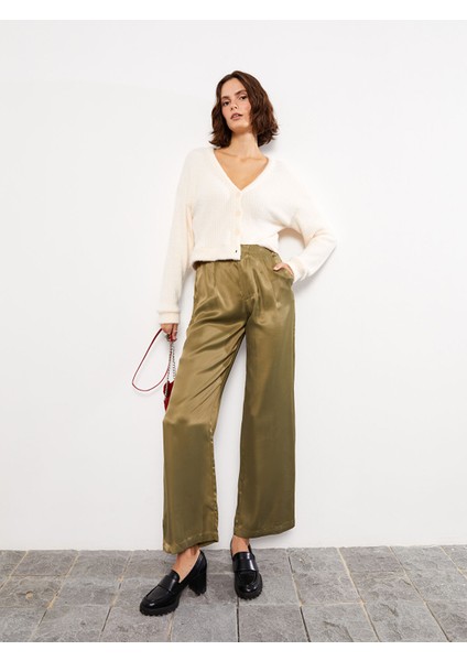 Yeni Sezon Standart Fit Düz Saten Kadın Pantolon