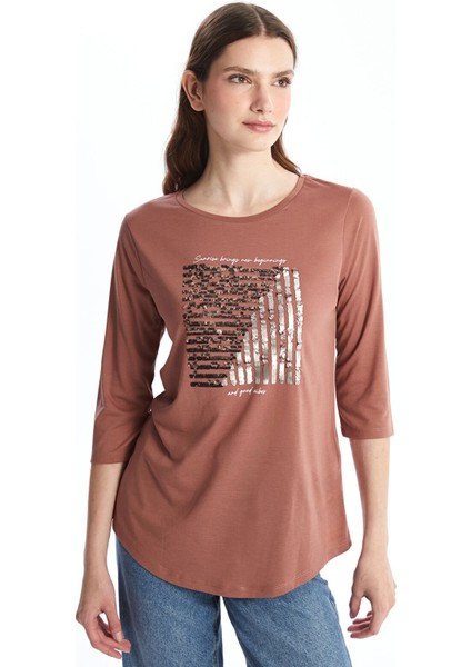 Yeni Sezon Bisiklet Yaka Pul Işlemeli Kadın Bluz