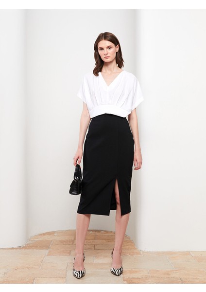Yeni Sezon Kadın Beli Fermuarlı Düz Etek