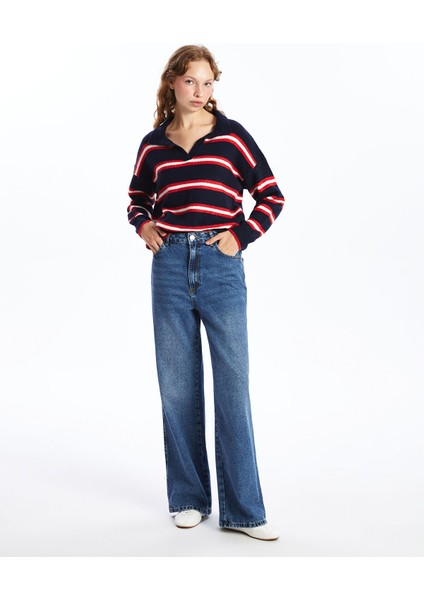 Yeni Sezon Polo Yaka Çizgili Oversize Kadın Triko Kazak fiyatları