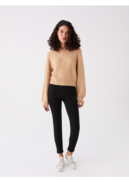 Yeni Sezon Kadın Beli Lastikli Düz Tayt