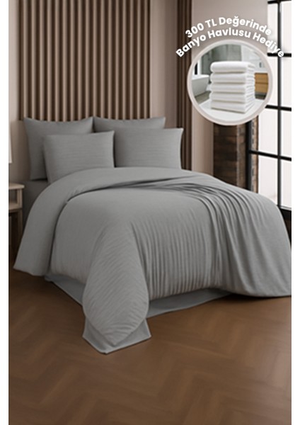 Premıum Antrasit Gri Renk Pamuk Saten Çift Kişilik Nevresim Takımı
