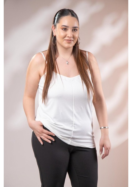 Kadın 112025 Dantelli Ip Askılı Beyaz Bluz